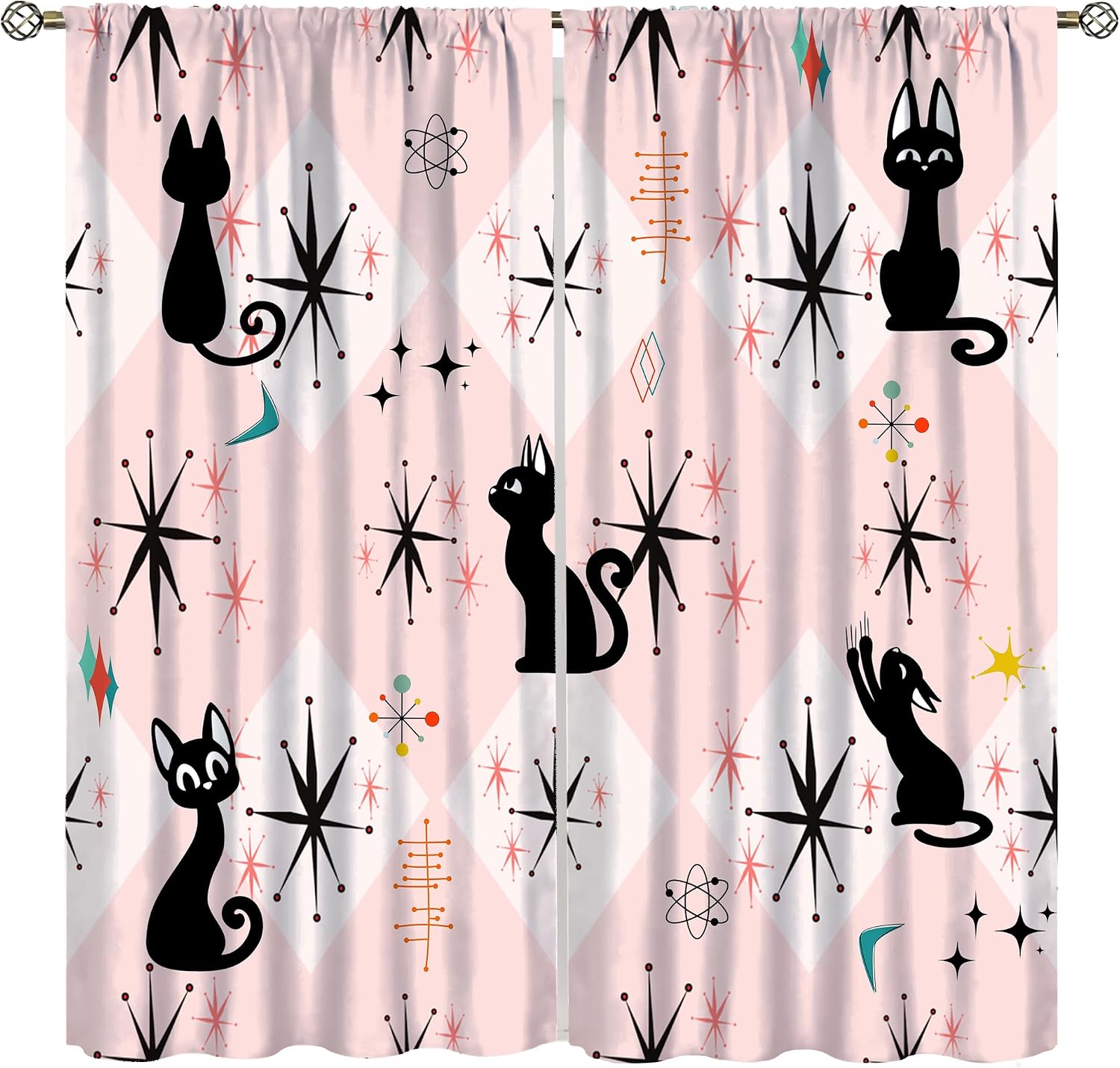 Science Nursery - Tirai dengan Motif Geometris Bertema Kucing
